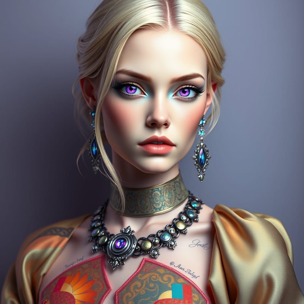 Surreal Goddess in Neon-Infused Futurism, Hyperrealistic Por...