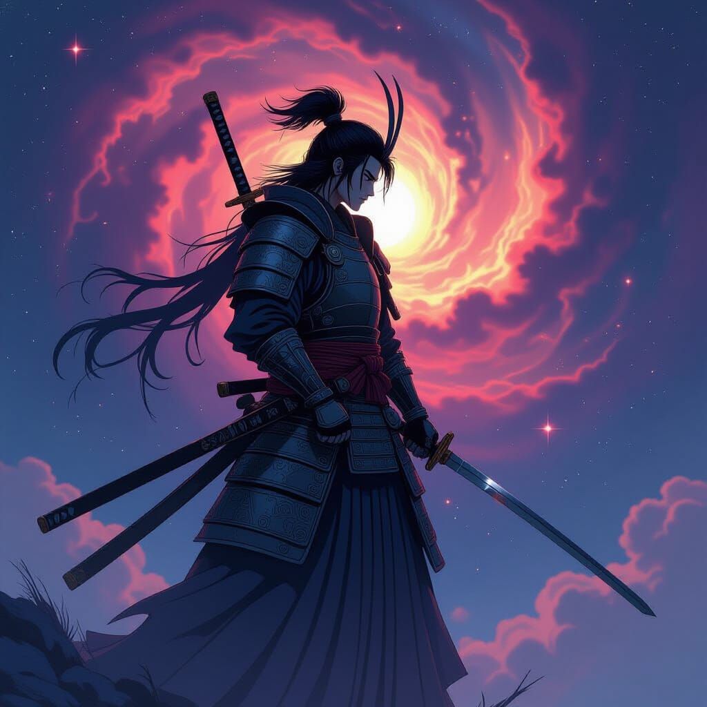Samurai Warrior in Nebula: Anime Concept Art