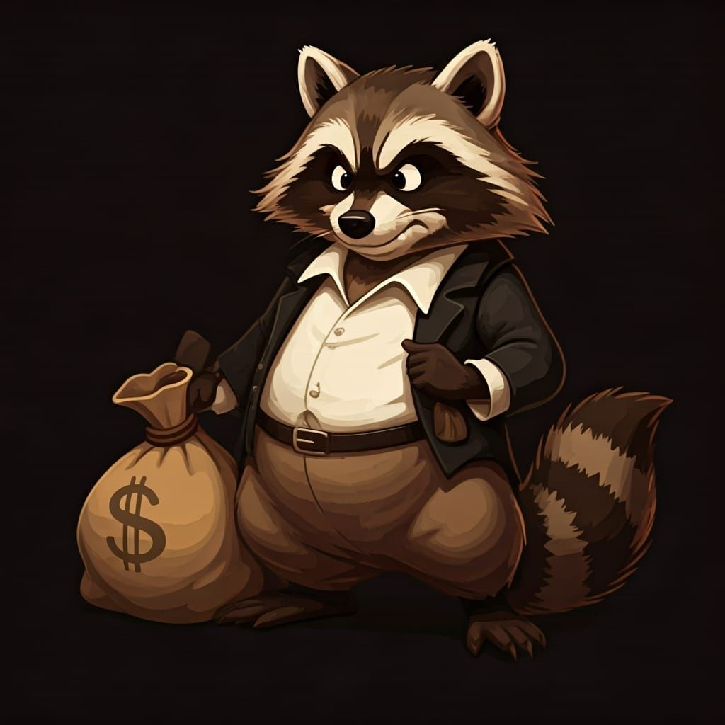 Evil Raccoon Stealing Money in Disney Cartoon Style