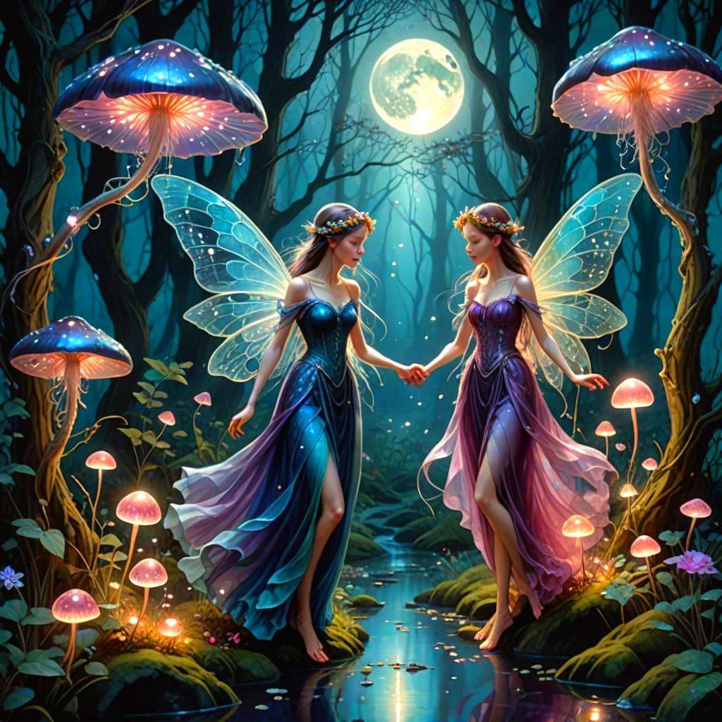 Moonlit Fairies Dancing in a Dreamy Forest