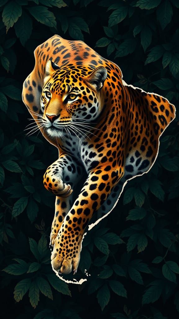 Jaguar Superimposed on South America Outline
