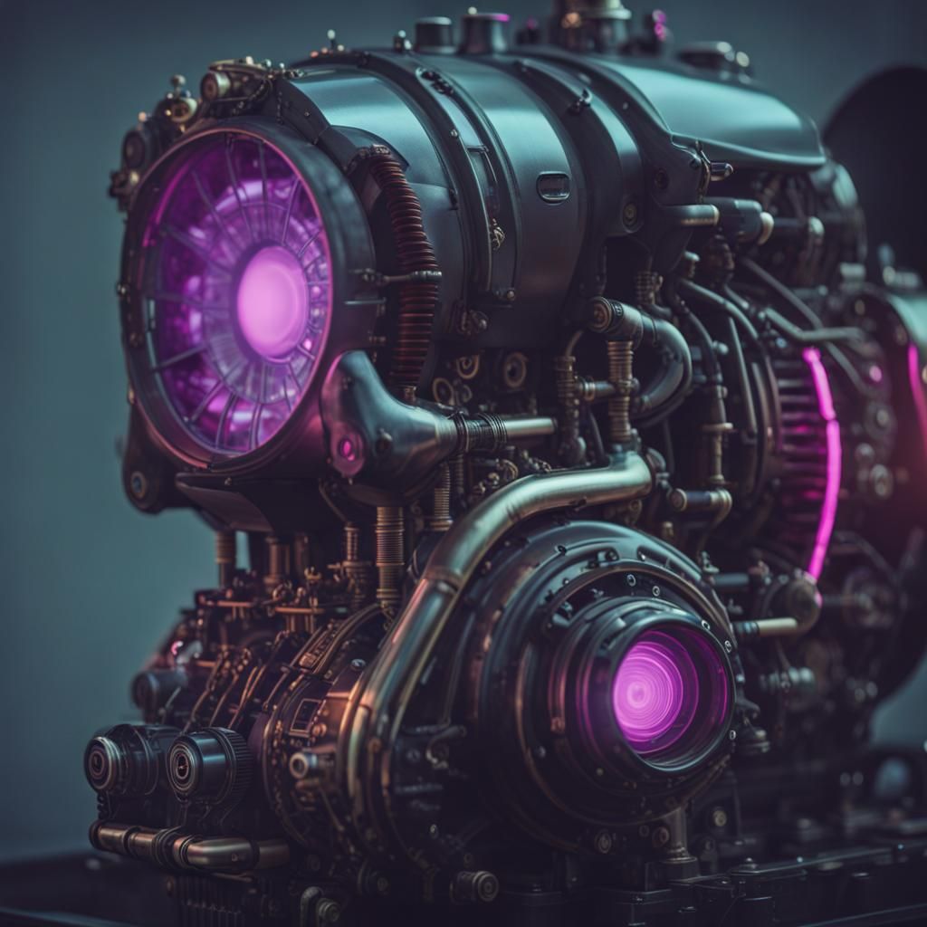 Neo-Futuristic Spaceship with Steampunk Engine