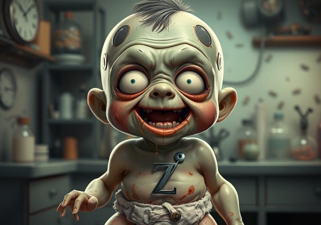 Zombie Baby in Mad Scientist Lab, Hyperrealistic