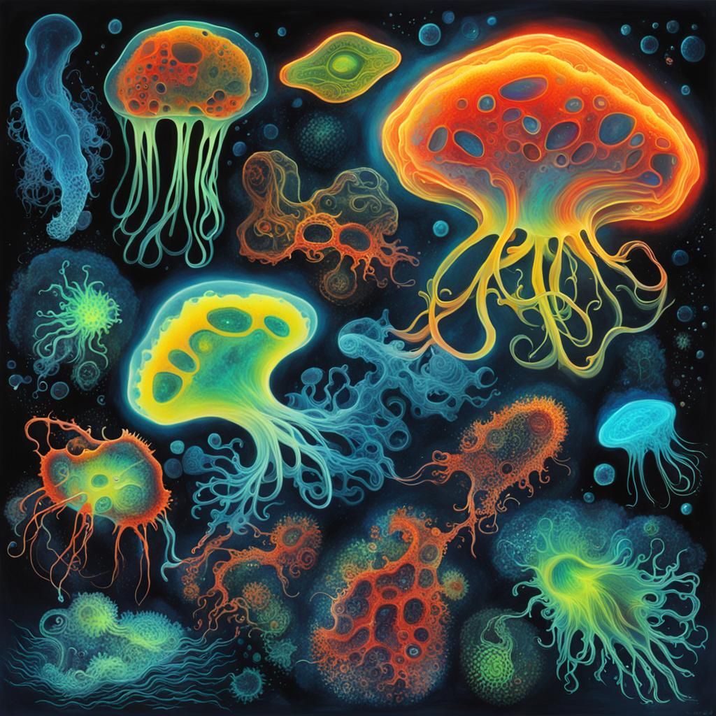 Bioluminescent Amoeba in Bio-Punk Style