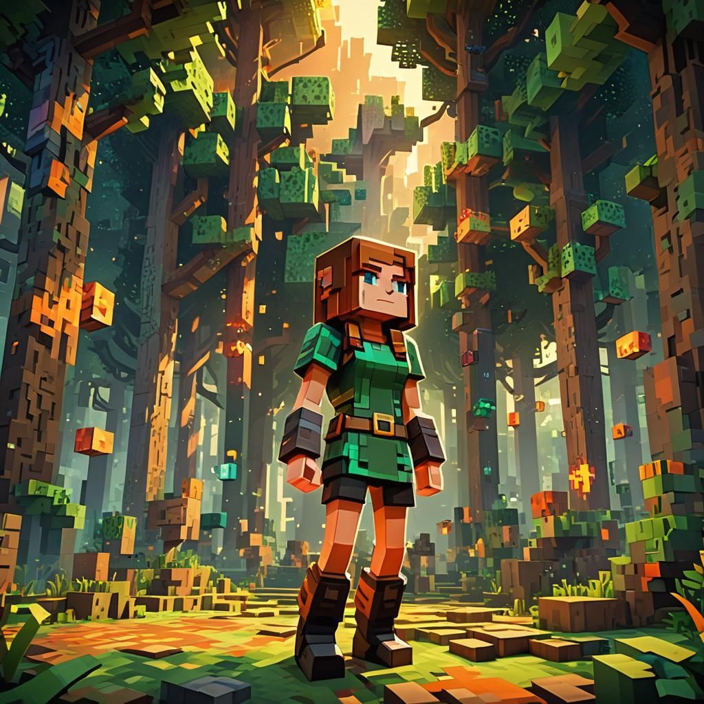 Minecraft Alex in Square Forest: Vibrant Digital Art
