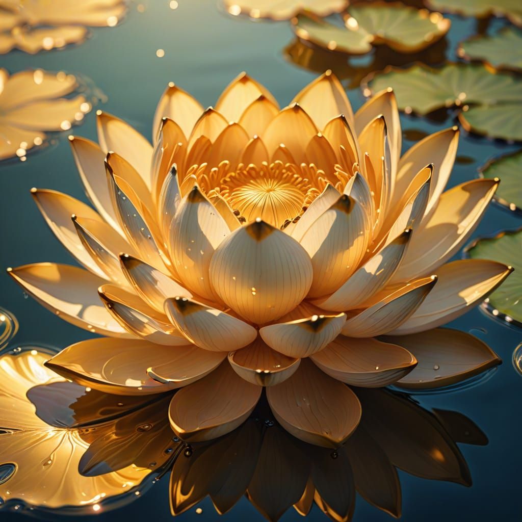Liquid Gold Lotus Flower in Golden Sunlight