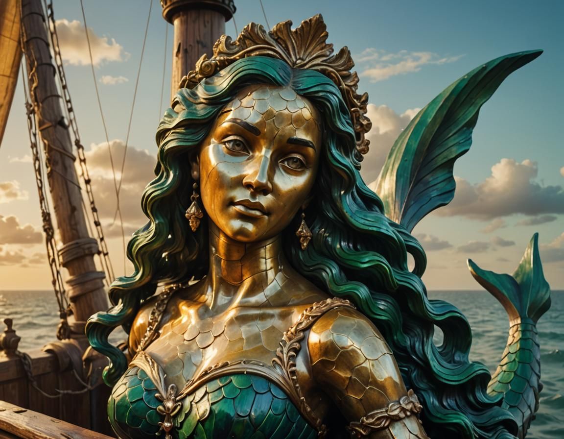 Baroque Mermaid Sculpture on Ship Bow