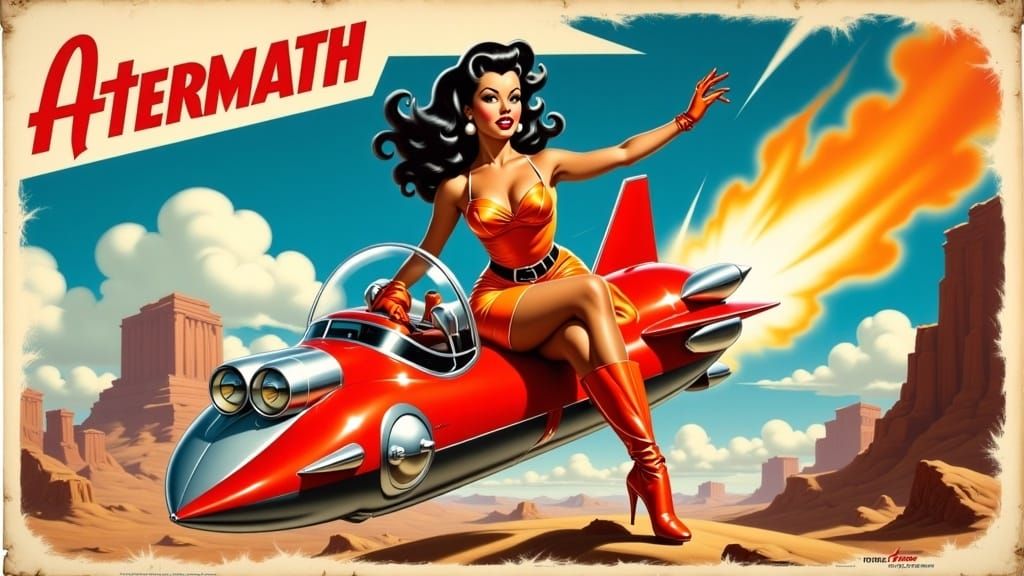 Retro-Futuristic Sci-Fi Goddess on Rocket Bike