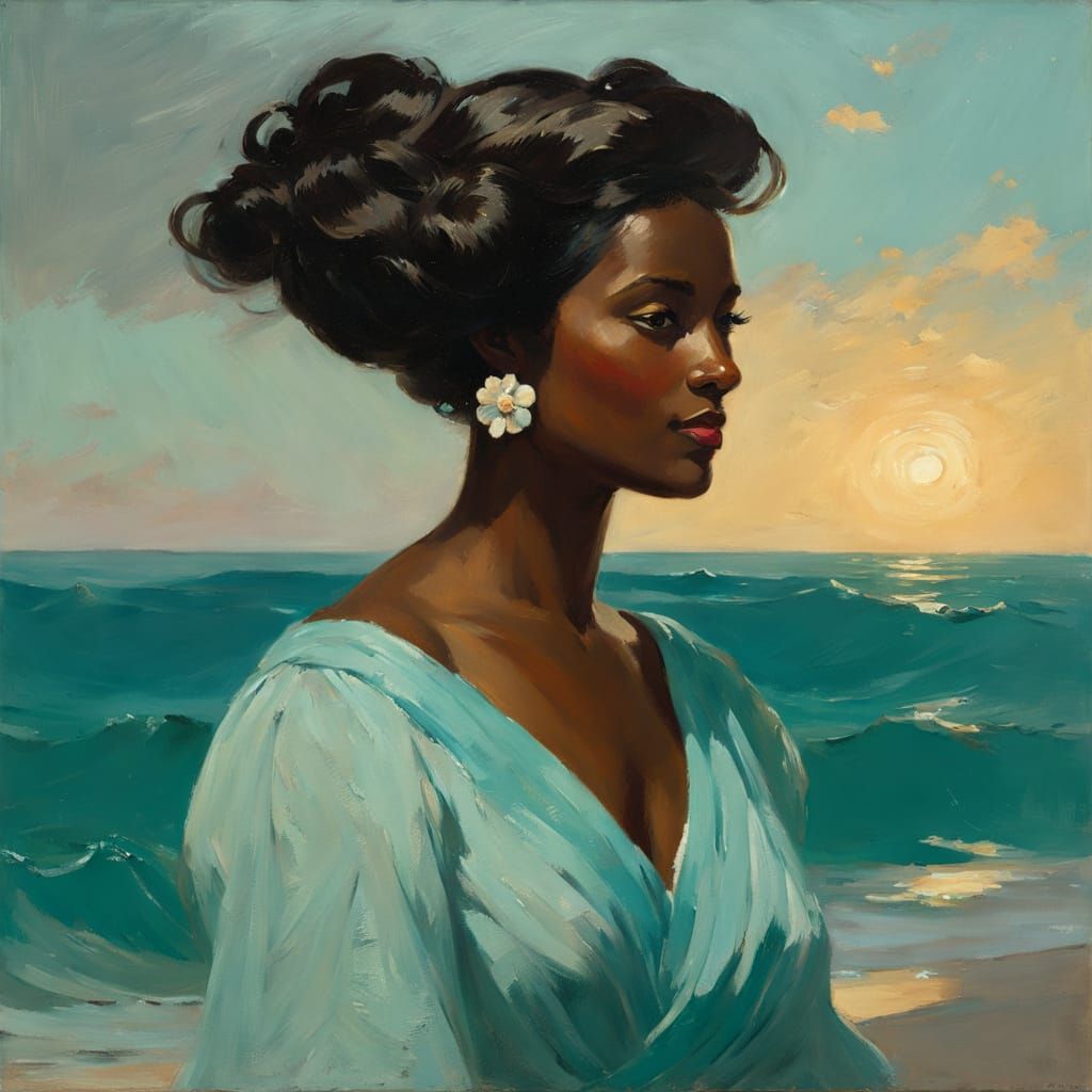 Winslow Homer Style Portrait of Woman on Beach