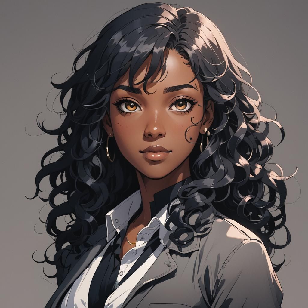 Young Black Investigator in Anime Style