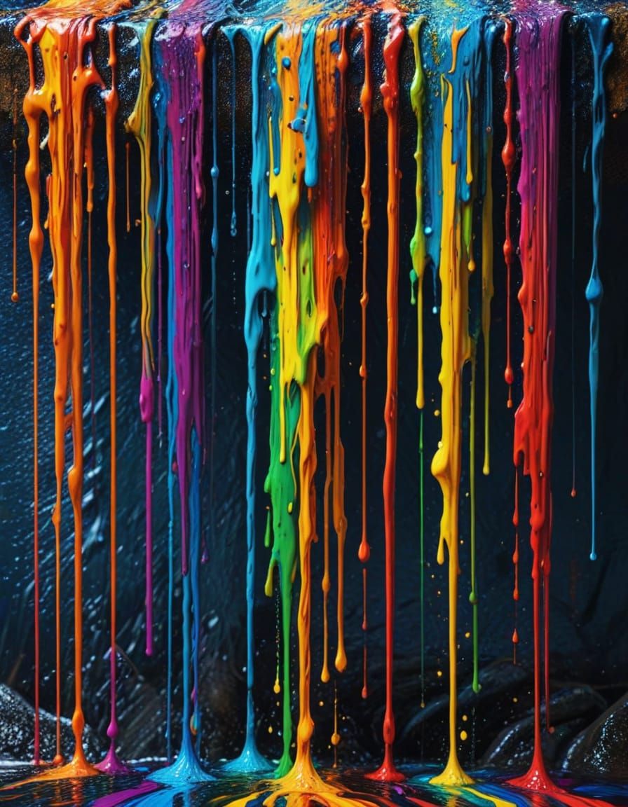 Vibrant Rainbow Waterfall in Acrylic