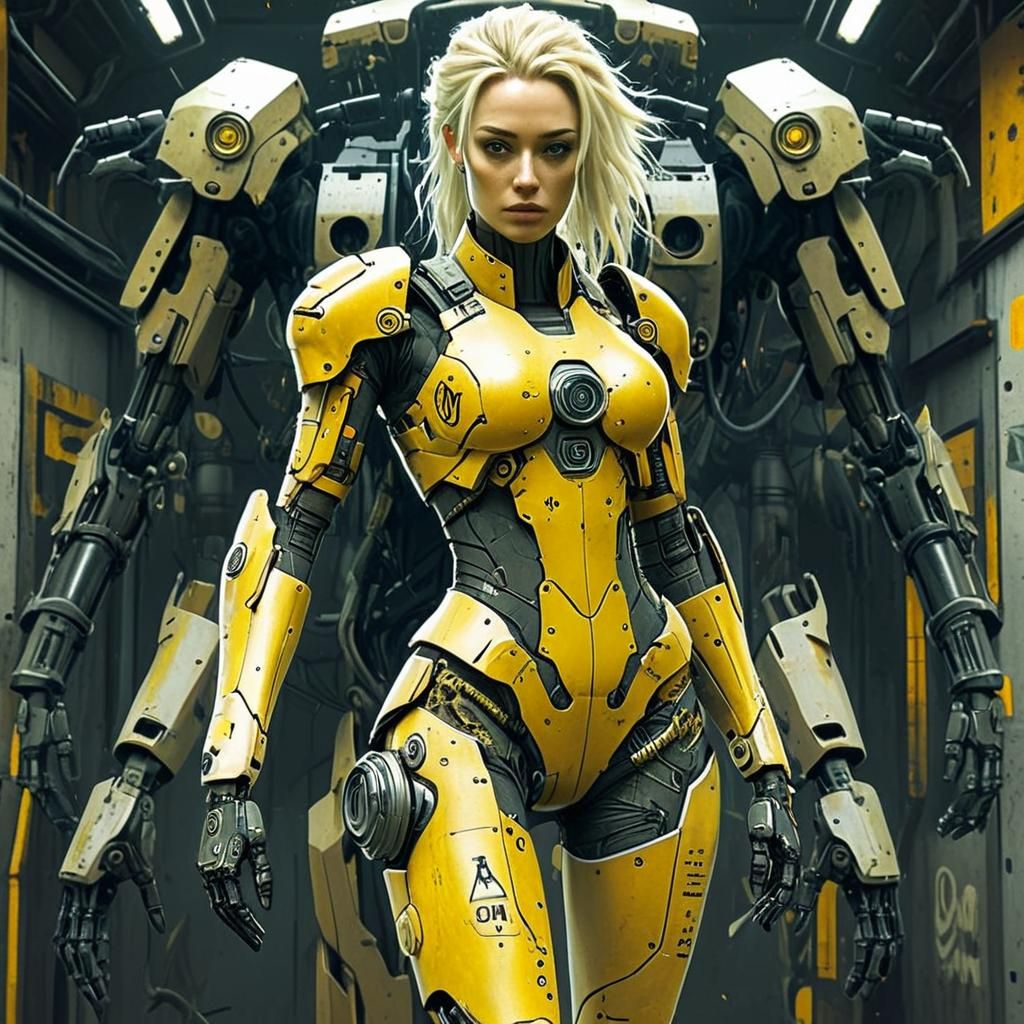 Cyberpunk Girl with Mechanical Armor in Hyper-Realistic Styl...