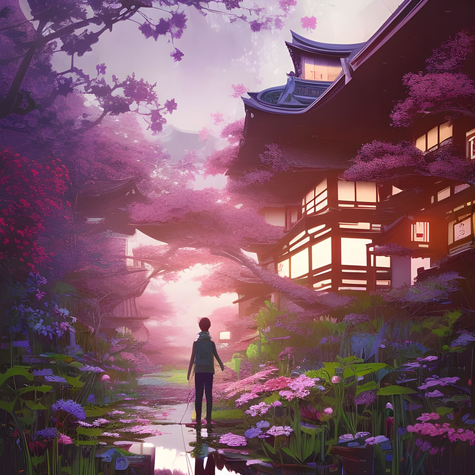 Japanese Flowers, Volumetric Lighting, Detailed Photoillustr...