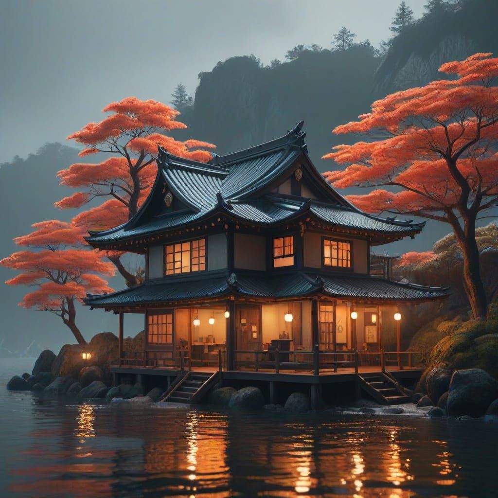Surreal Sushi House in Hyper-Realism Style