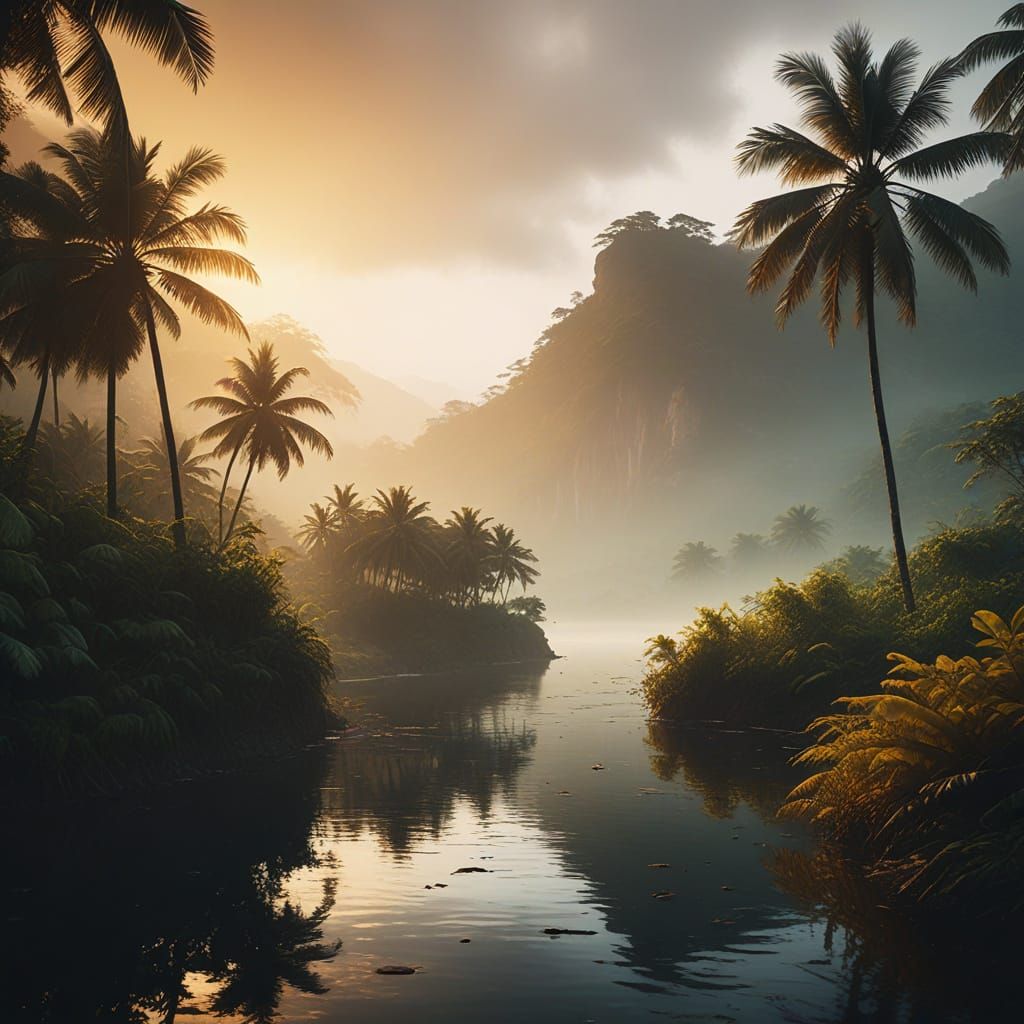 Nusa Penida Island Landscape at Dawn in Oil Painting Style