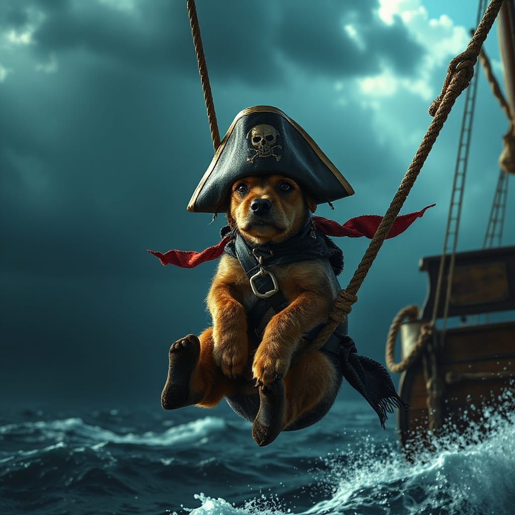 Sinister Pirate Dog Swings on Mooring Line