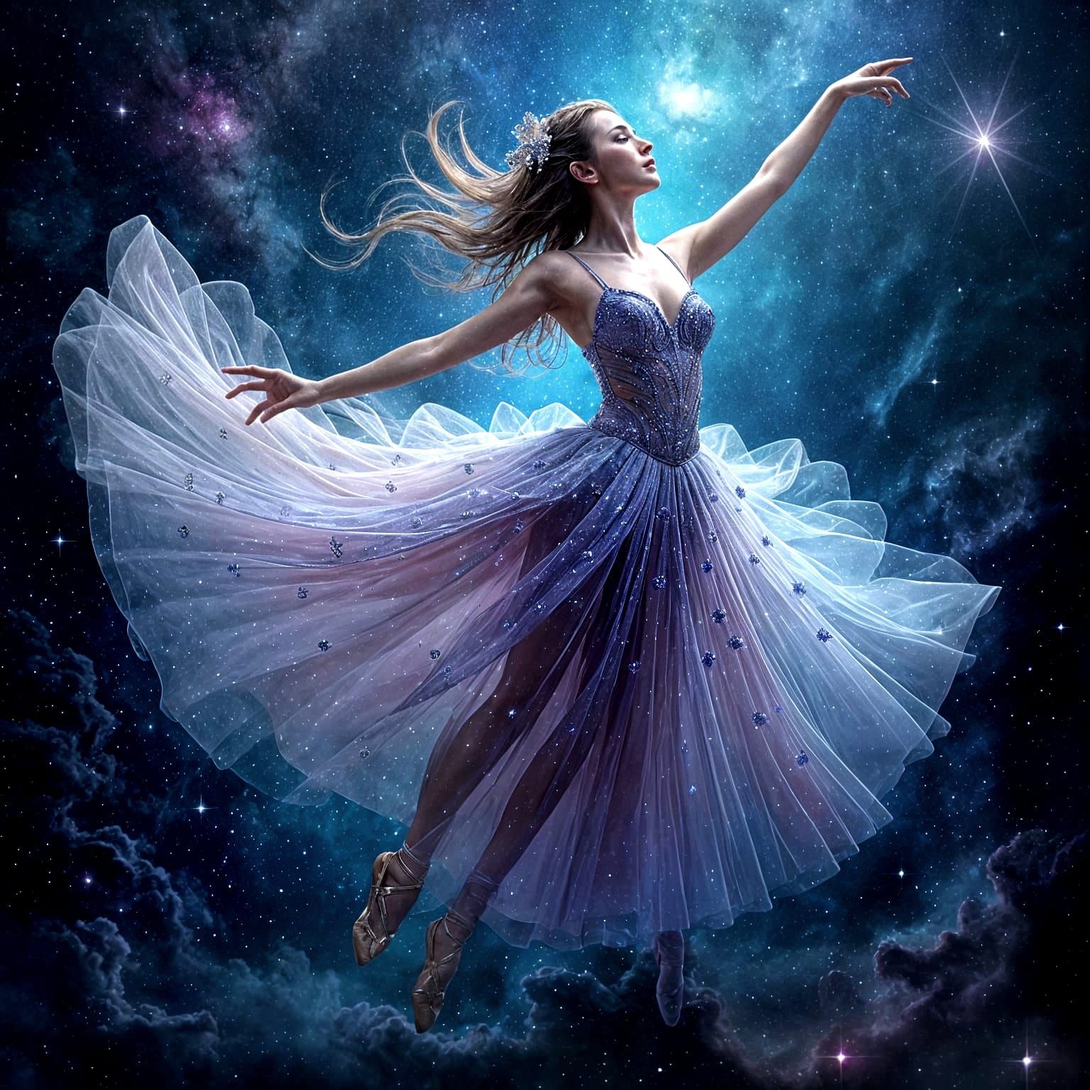 Celestial Ballerina Dances Amidst Nebulae Constellations