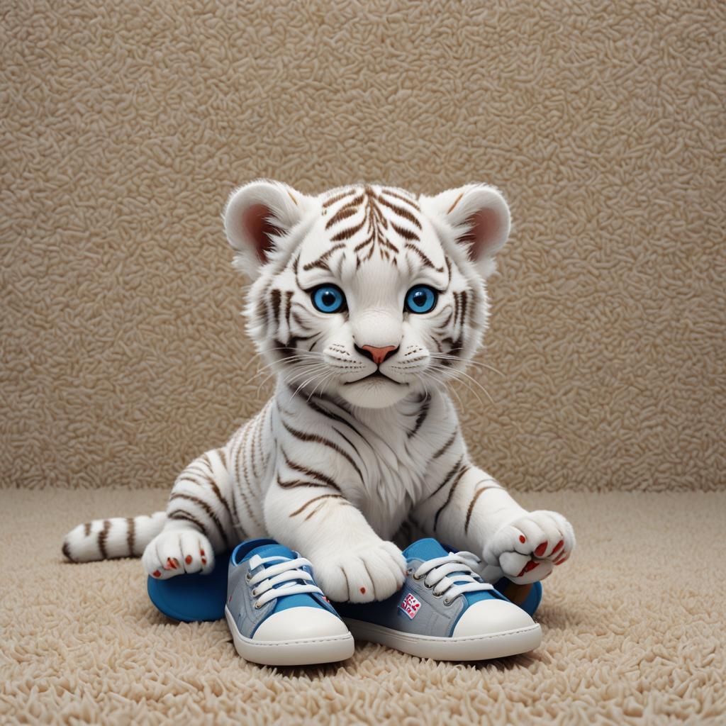 Cute White Tiger Cub in Pixar-Style 3D Art