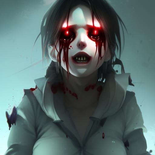 Creepy Anime Girl with Bloody Mouth: Hyperdetailed Art