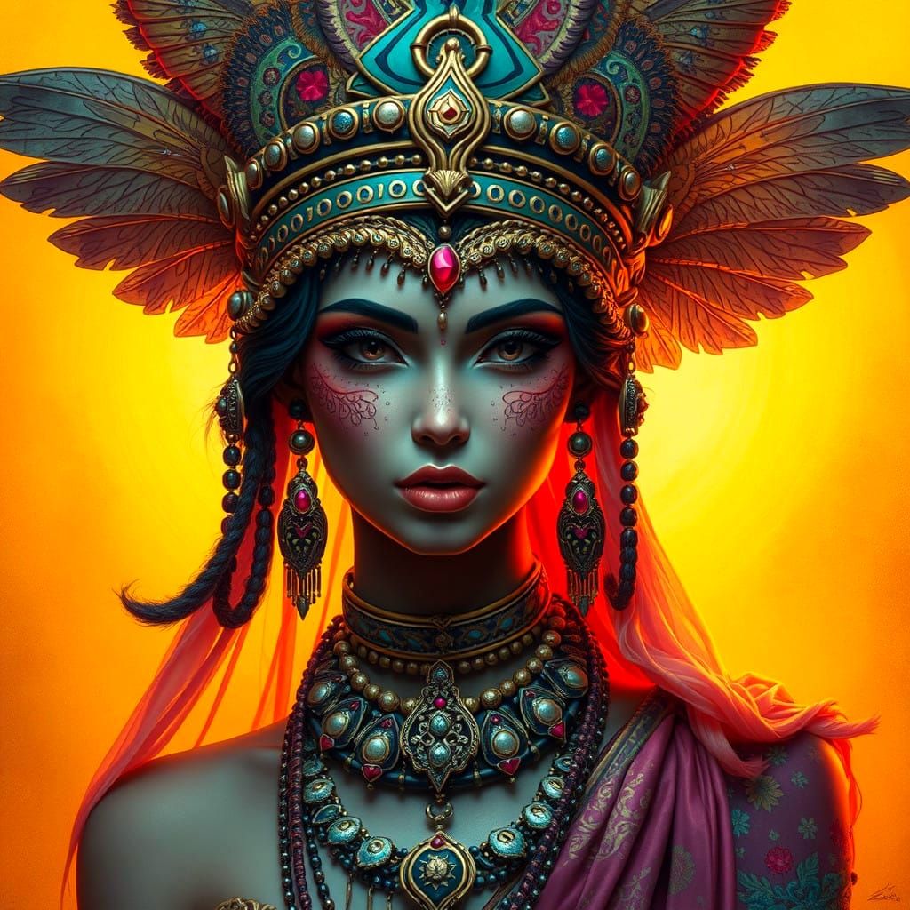 Exotic Babylonian Goddess in Vibrant Gypsy Art