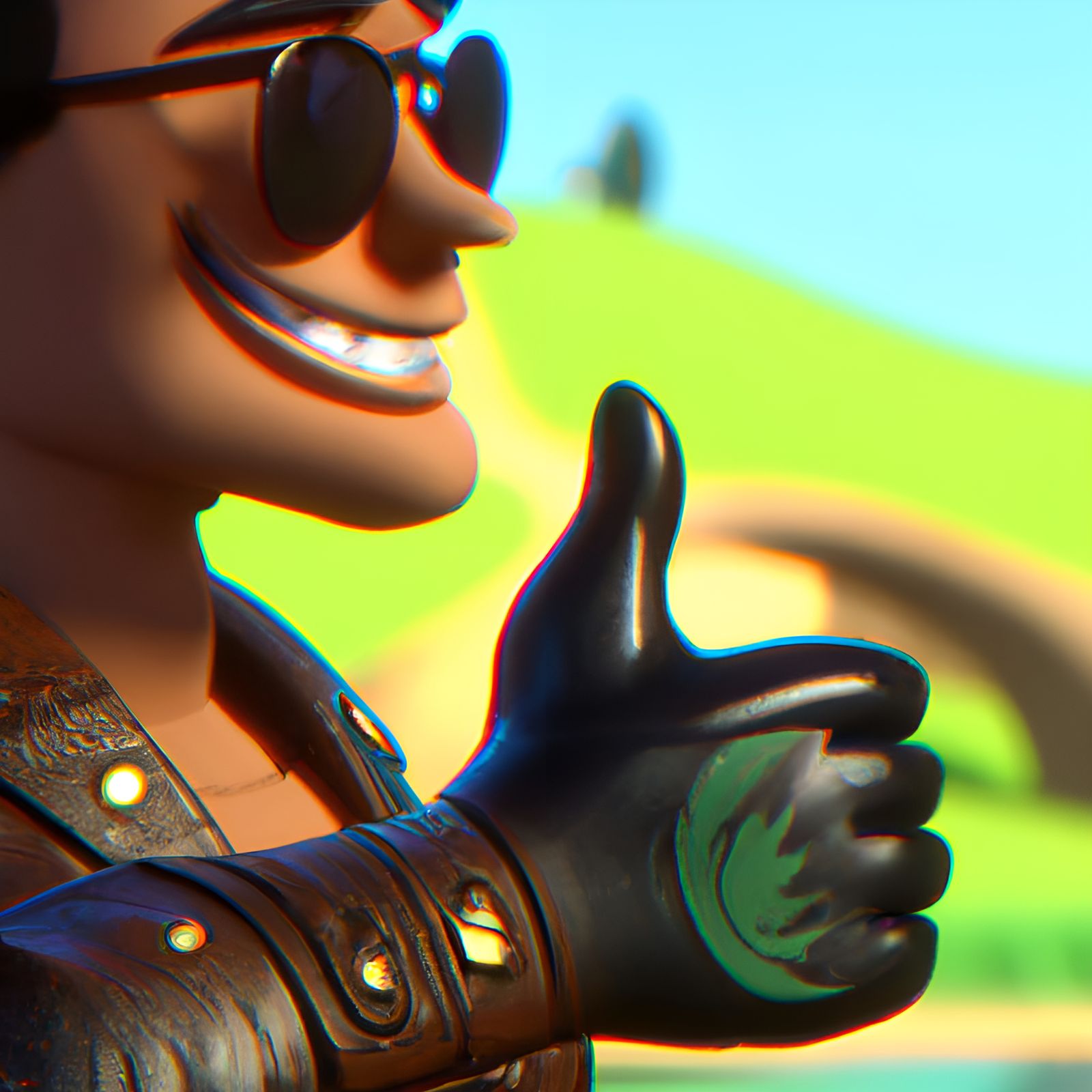 Smiling Hand with Leather and Sunglasses: Pixar Style