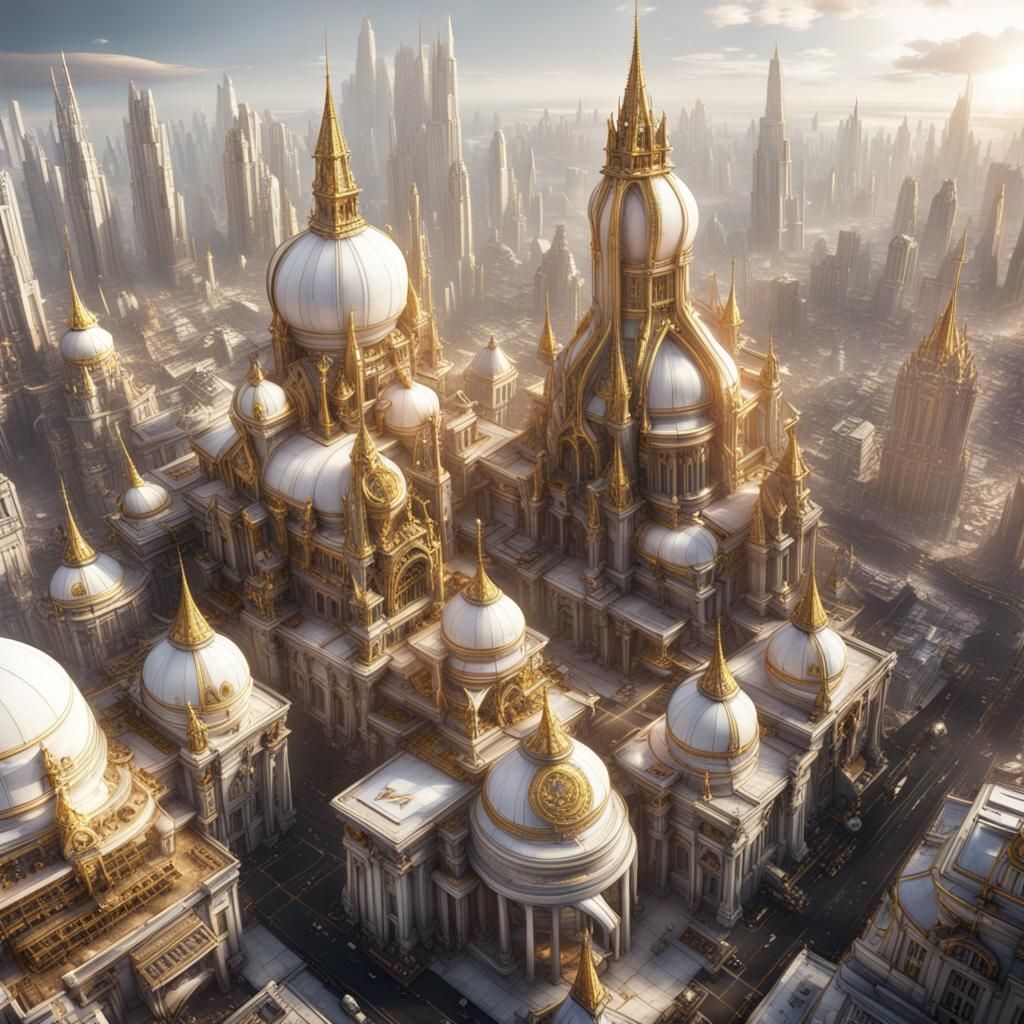 Fantastical White and Gold City Concept Art