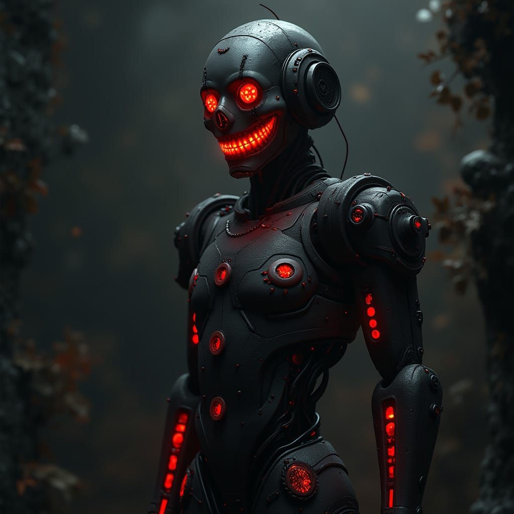 Cyberpunk Clown Robot in Dark Dreamscape