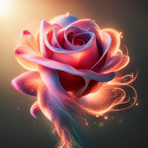 Cosmic Energy Glass Rose in Hyperrealistic Style