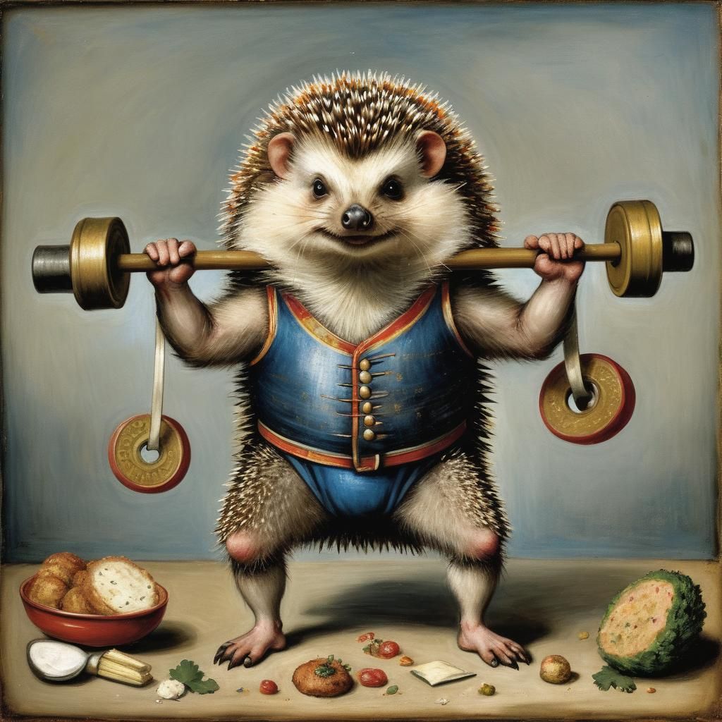Hedgehog Weightlifter in Animal Olympics Art Style