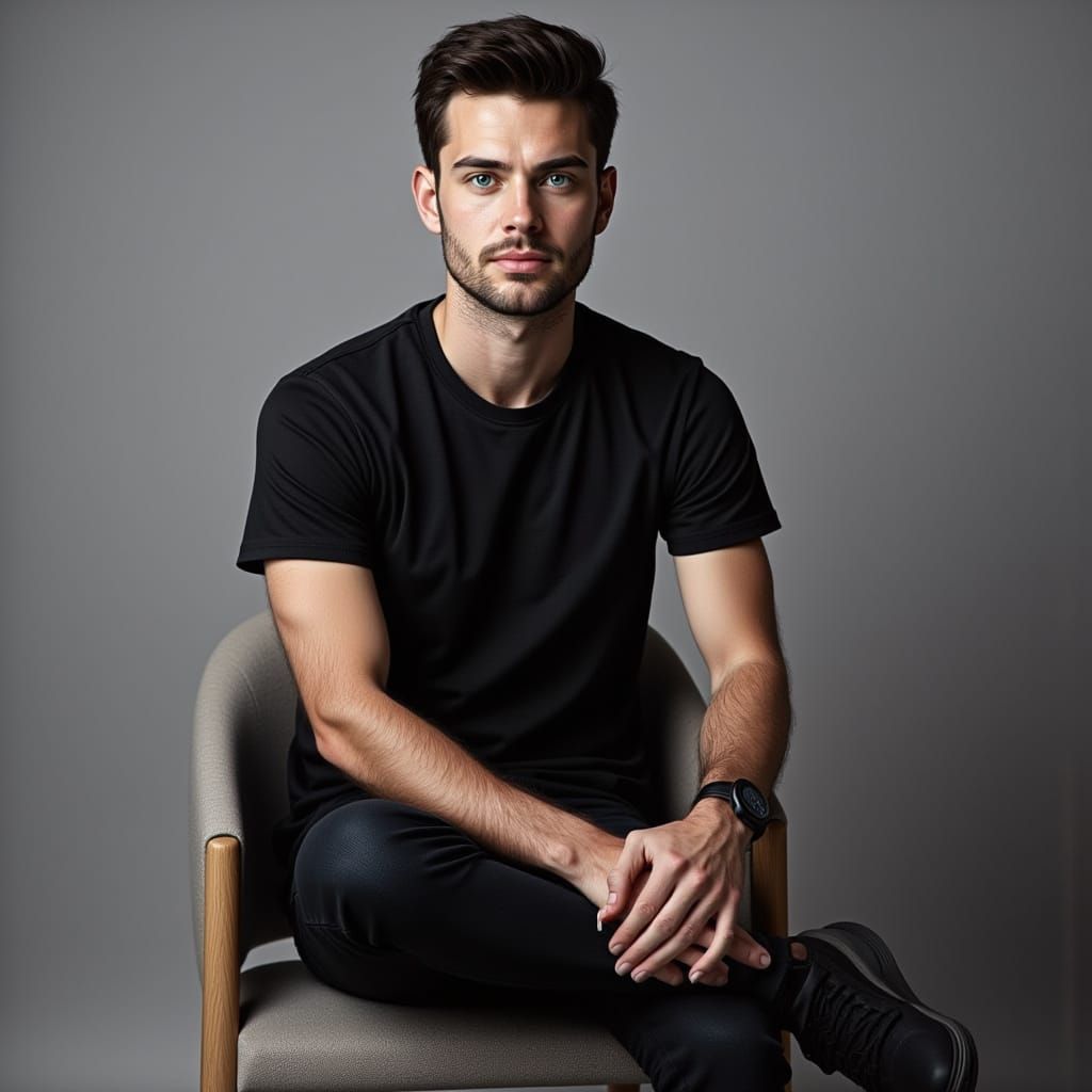 Realistic Studio Portrait of Young Man Posing