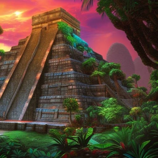 Mayan Temple in Lush Jungle Concept Art