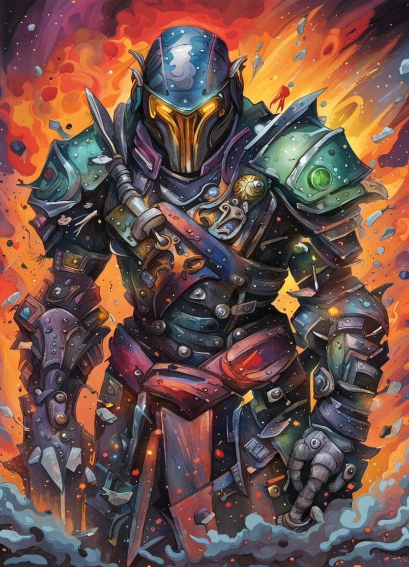 Shredder in Bladed Samurai Armor, Hyperdetailed Illustration
