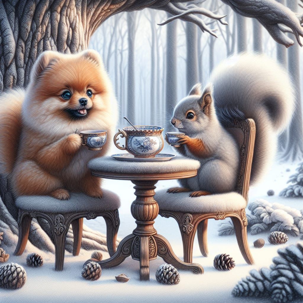 Hyperrealistic Winter Wonderland Scene in Whimsical Pencil S...