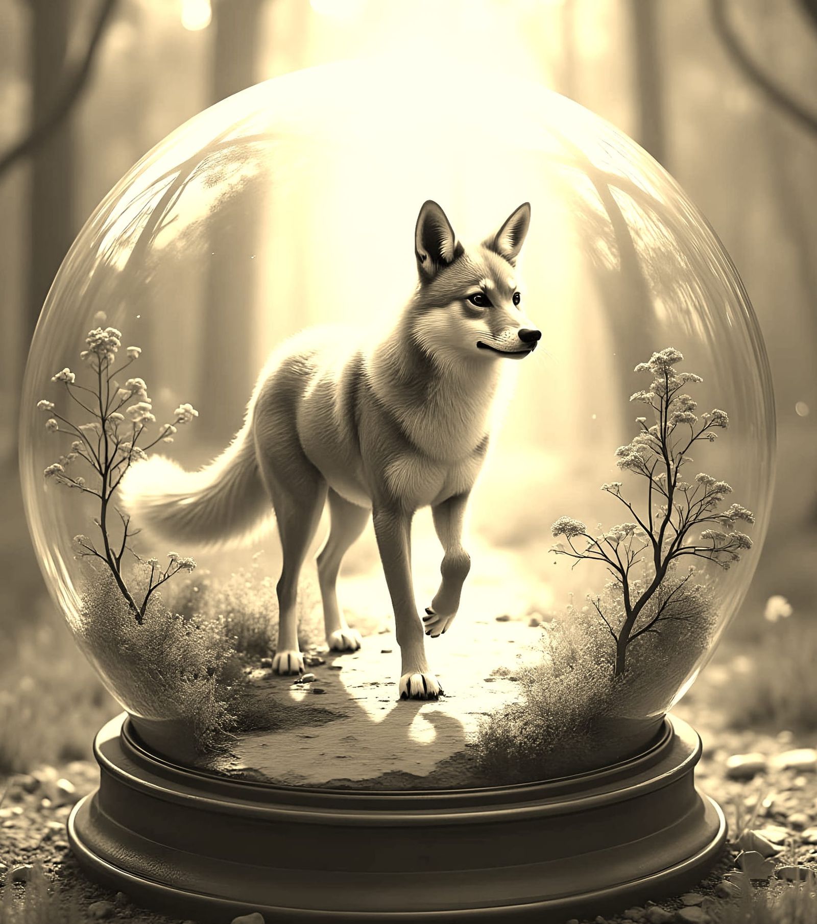 Dingo in Snow Globe: Detailed Matte Painting