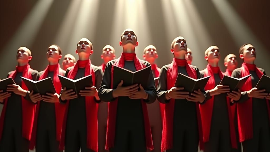 Singers in Uniform with Dramatic Lighting