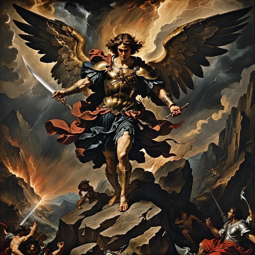 Archangel Michael Slaying Satan in Baroque Painting