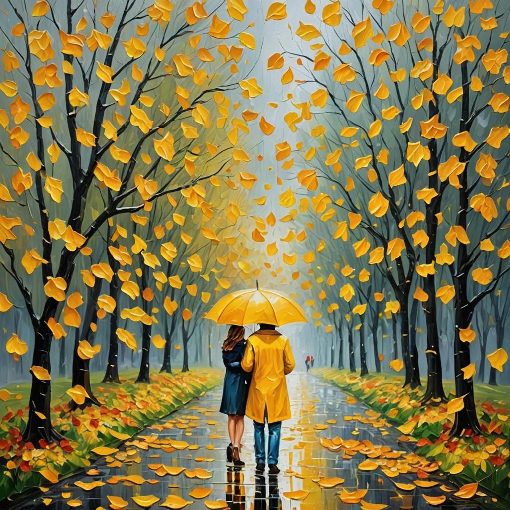 Autumn Rain Yellow Oil Painting Masterpiece