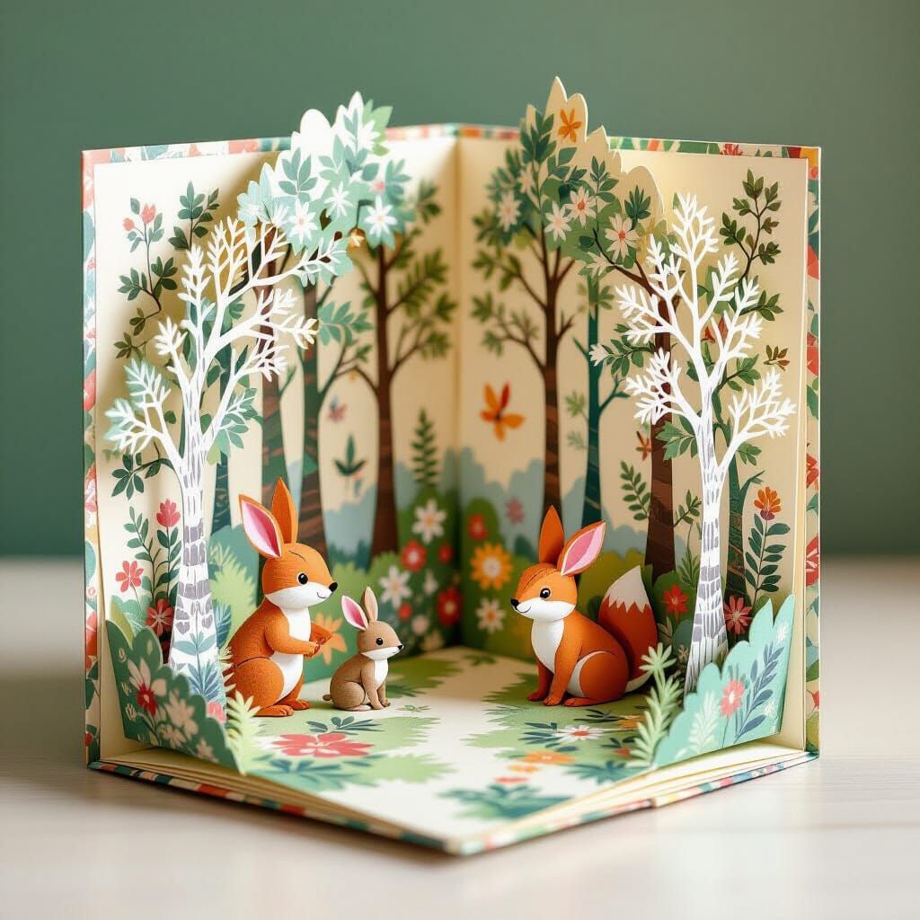 Origami Popup Book Reveals Fairytale Forest Scene
