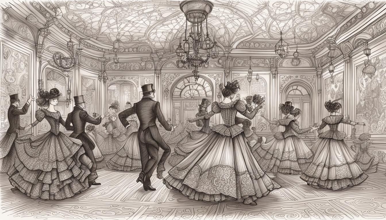 Steampunk Dancers Waltz in Zentangle Style