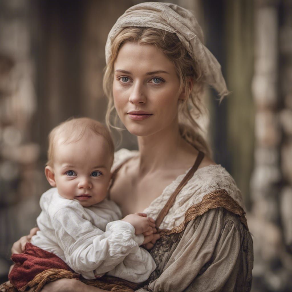 Mother and Child: Antique Portrait in Natural Light
