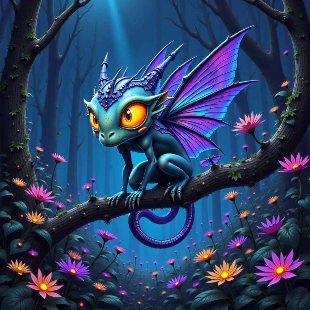 Bioluminescent Creature in Alien Forest