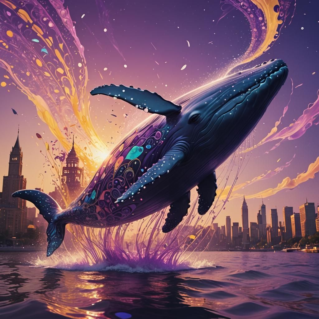 Surreal Whale Cityscape in Dreamy Hues