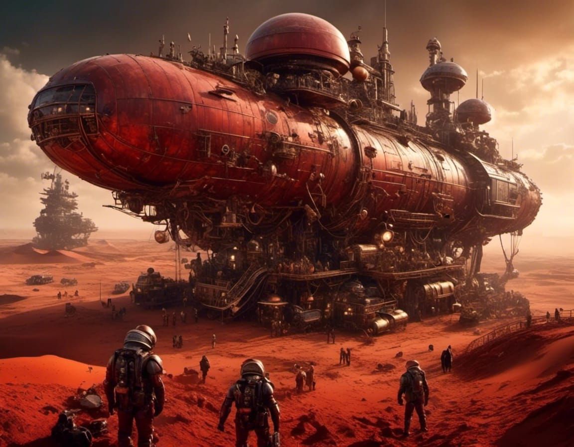 Steampunk Martian Colony in Dark Fantasy Style