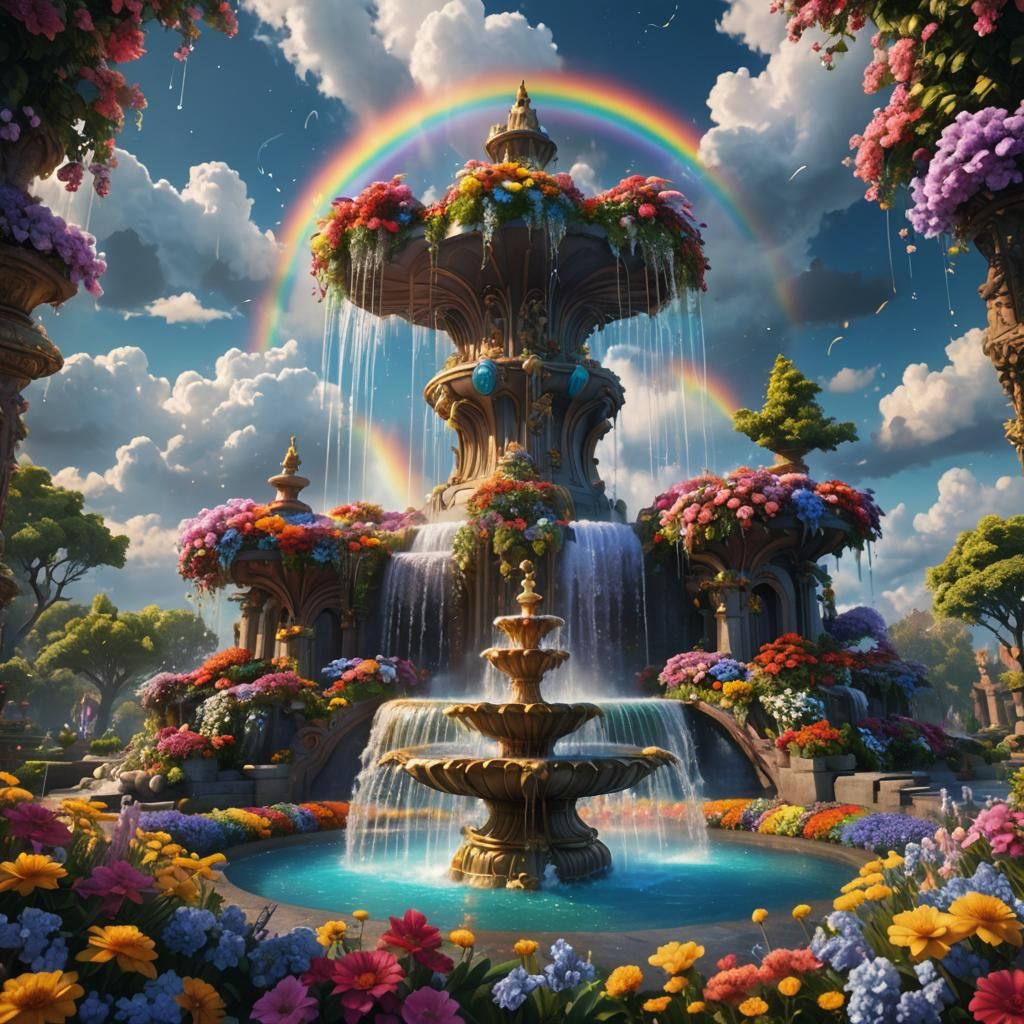 Rainbow fountain that sparkles