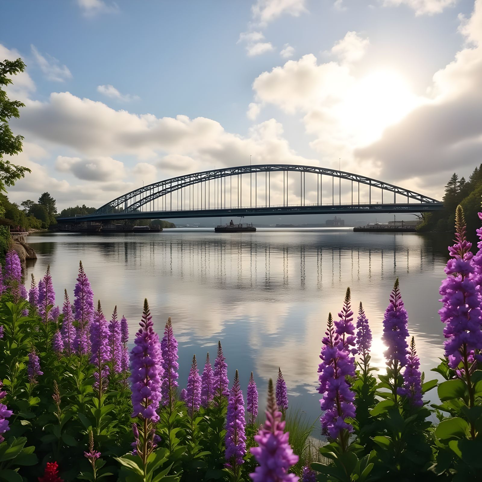 Seattle Summer Scene on Evergreen Point Floating Bridge
