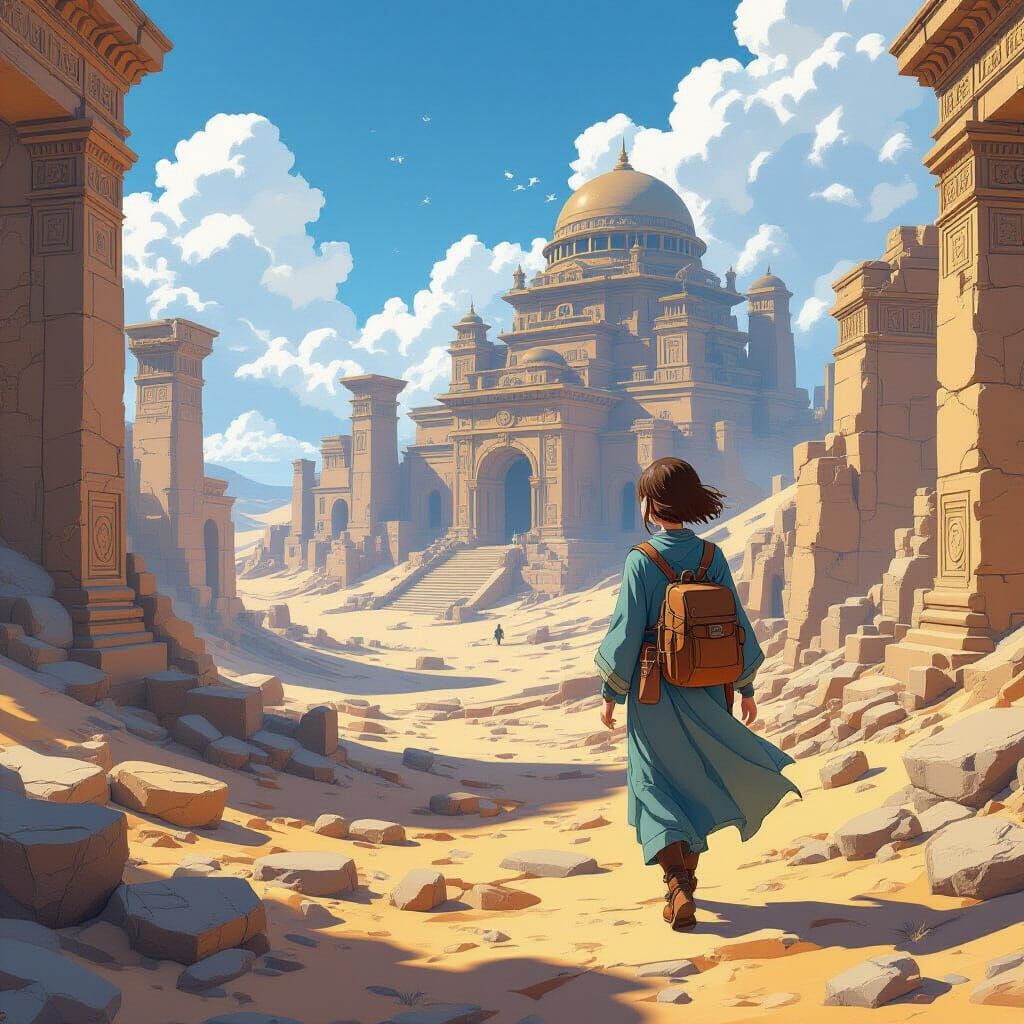 Young Traveler in Lost City, Studio Ghibli Style