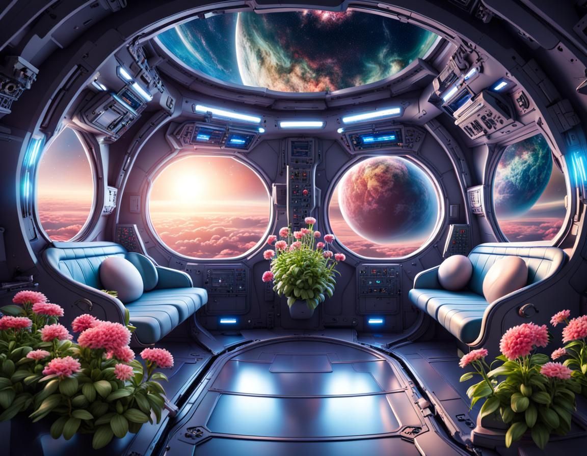 Spaceship Garden Overlooking Earth and Galaxy