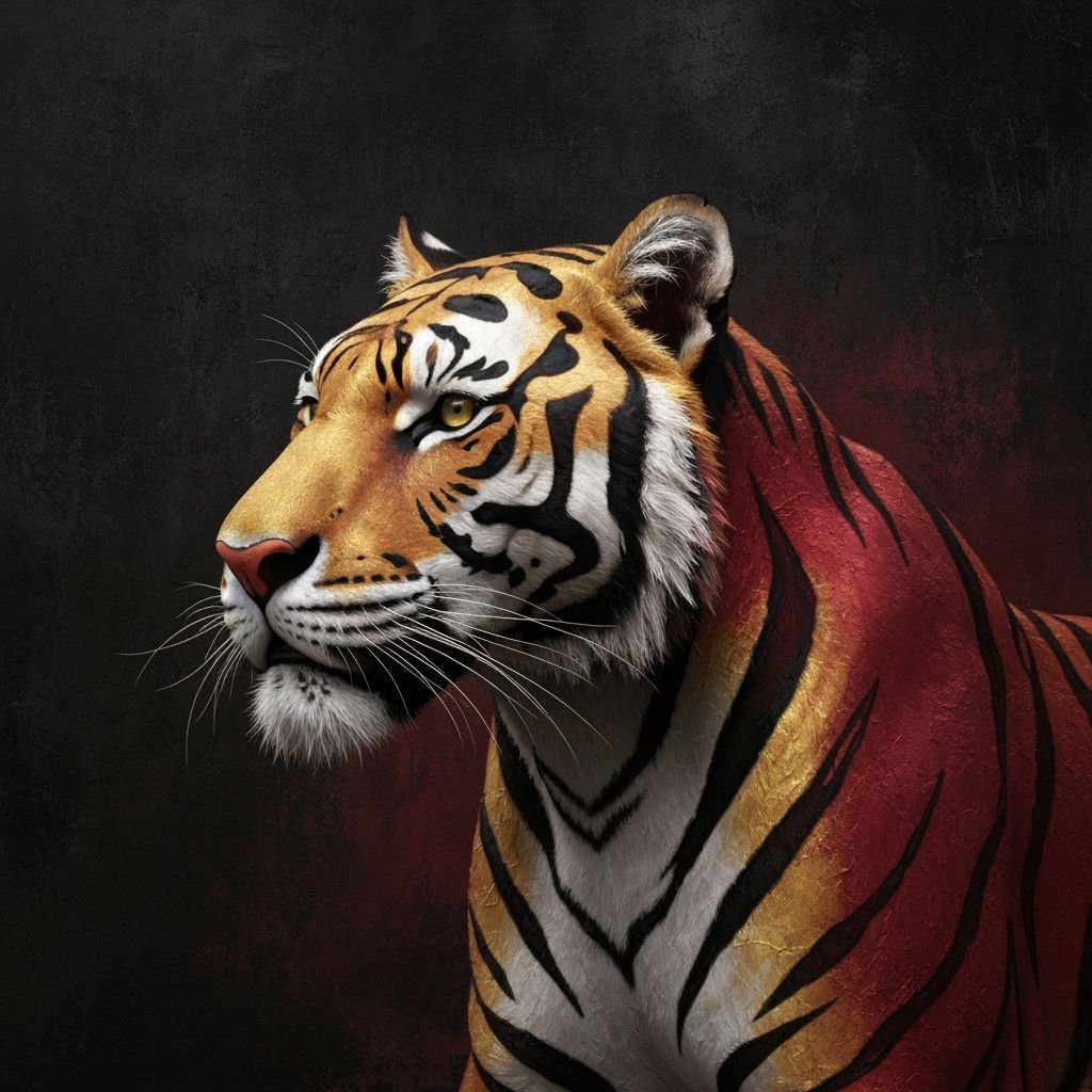 Tiger with Metallic Accents Emerging from Abstract Body