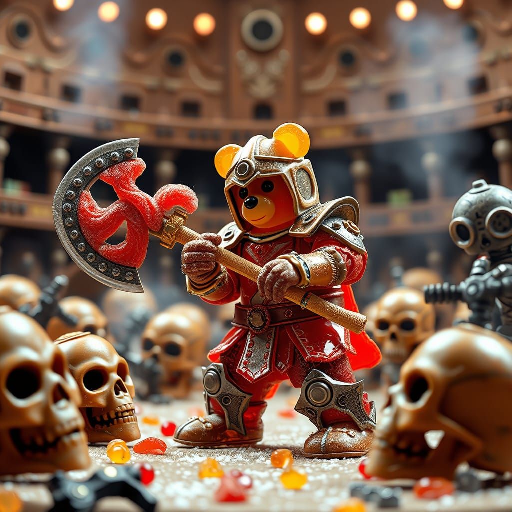 Gummy Bear Gladiator Battles Robots in Coliseum