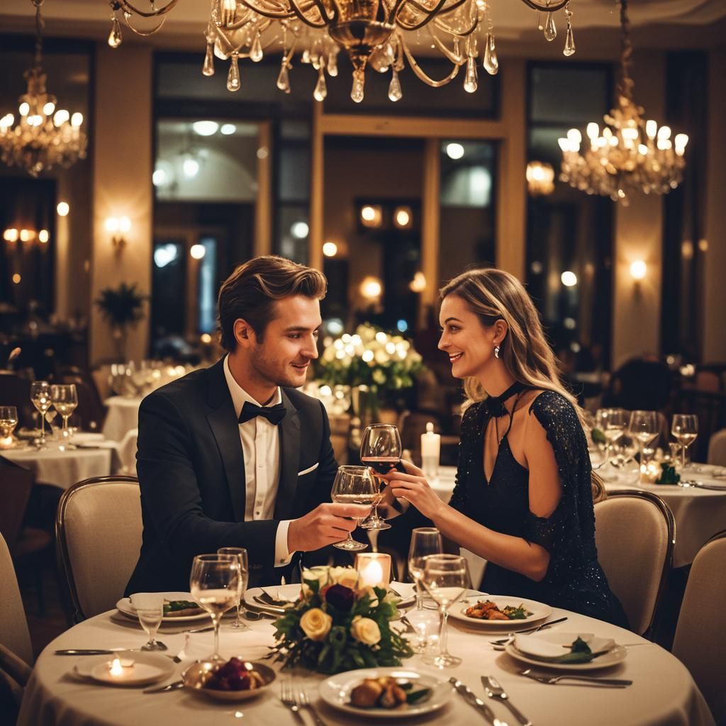 Romantic Fine Dining: Intimate Moment in Luxurious Restauran...